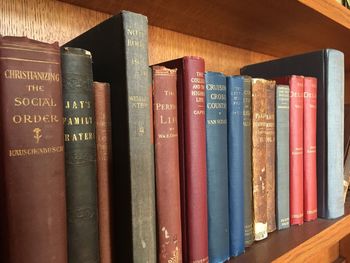 Close-up of books in shelf