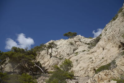 Scenic view of mountains against clear blue sky