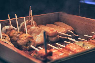 Close-up of meat on barbecue grill