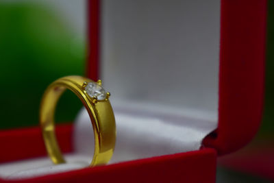 Close-up of wedding ring in box