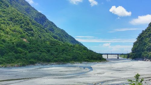 Scenic view of sea against cloudy sky
