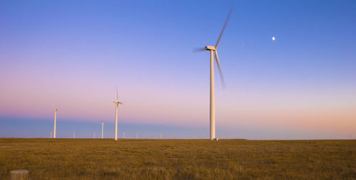 Colorado wind farm located on a wheat field during sunset