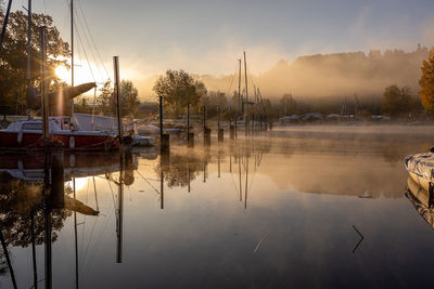 Scenic view of lake against sky during sunset