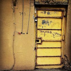 Close-up of closed wooden door