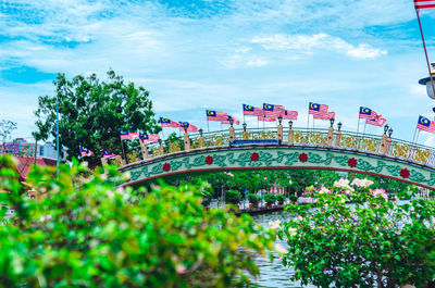 Arch bridge against sky in city