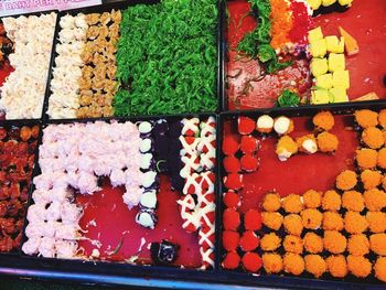 Close-up of sushi on tray