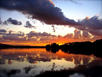 Scenic view of lake against sky during sunset