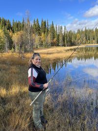 A woman fishing