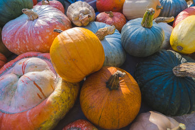 High angle view of pumpkins for sale at market