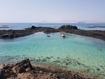 Scenic view of sea against clear sky