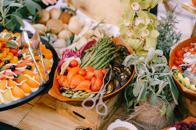 High angle view of vegetables on table