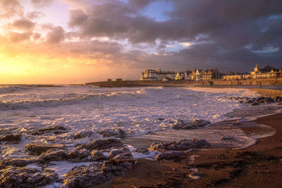 Porthcawl seafront at sunset