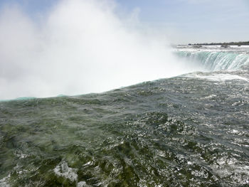 Scenic view of waterfall against sky