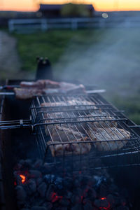 Close-up of food on barbecue grill