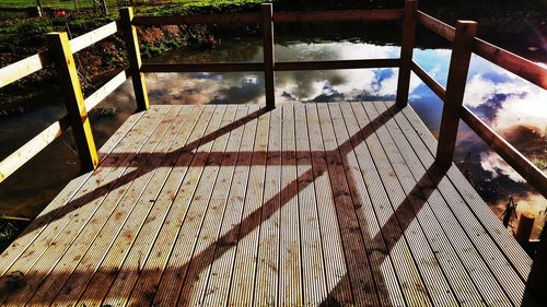 High angle view of cat on wood