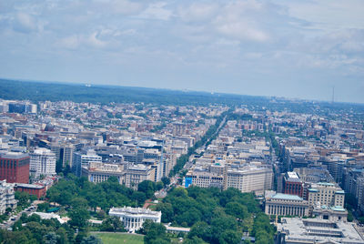 High angle view of buildings against sky