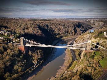 High angle view of bridge over road against sky