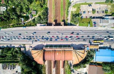 High angle view of street amidst buildings in city