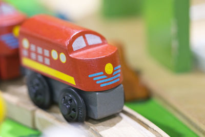 Close-up of toy car on table