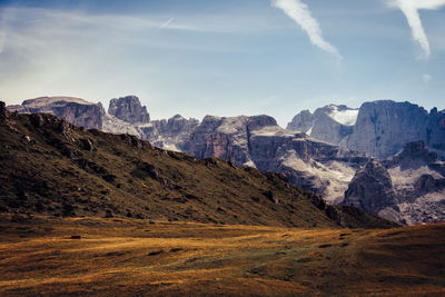 Panoramic view of landscape and mountains against sky