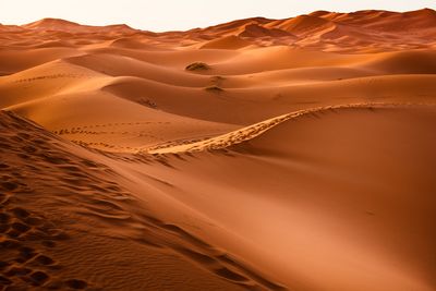 Scenic view of desert against sky during sunset