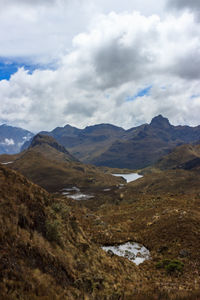 Scenic view of mountains against cloudy sky