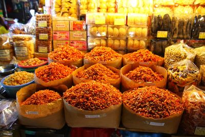 Various vegetables for sale at market stall