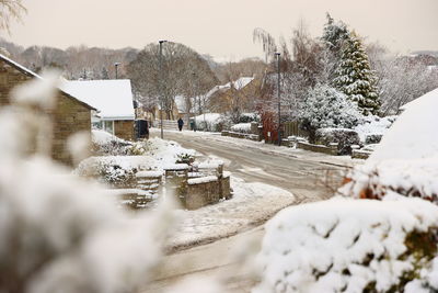 Snow covered landscape against sky