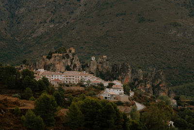 High angle view of buildings in town