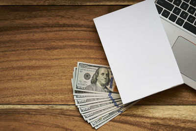 High angle view of laptop on table