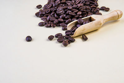 High angle view of coffee beans on table