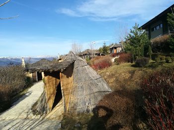 Panoramic shot of trees and houses against sky