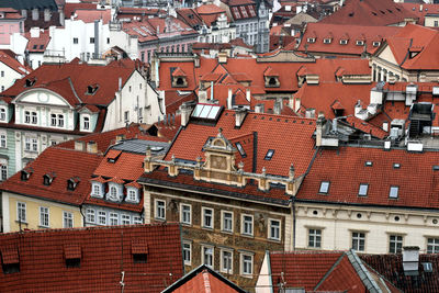 High angle view of buildings in town