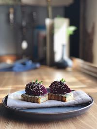 Close-up of dessert in plate on table