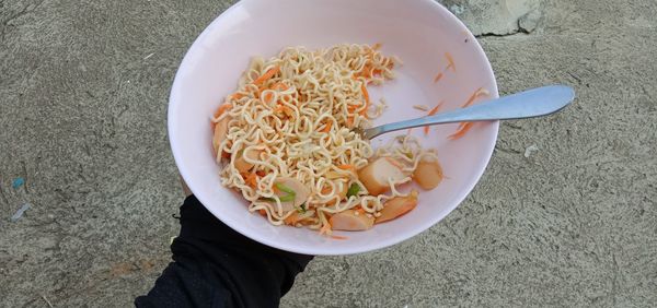 High angle view of food in bowl