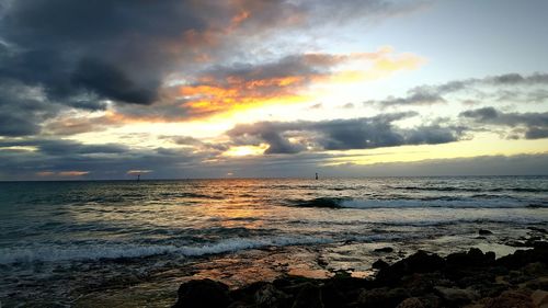 Scenic view of sea against cloudy sky