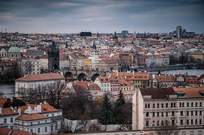 High angle shot of townscape against sky