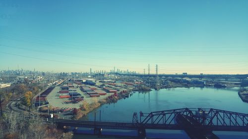 High angle view of bridge over river against sky