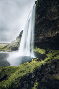 Atmospheric, moody view of seljalandsfoss waterfall. southern iceland.