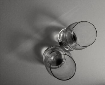 High angle view of glass on table