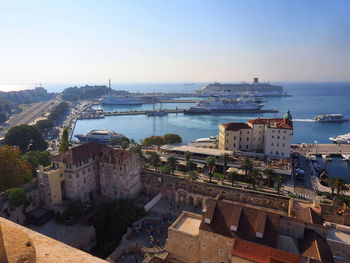 High angle view of city buildings