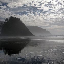 Scenic view of lake against cloudy sky