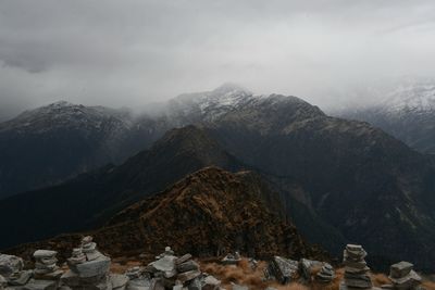 Scenic view of snowcapped mountains against sky