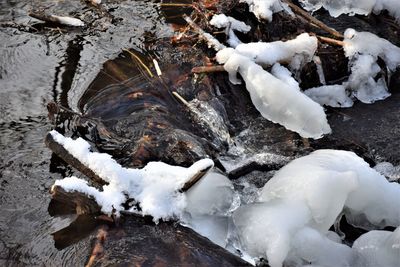 High angle view of frozen lake