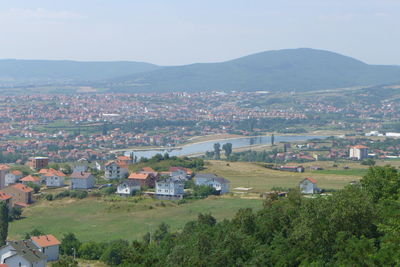 High angle view of townscape against sky