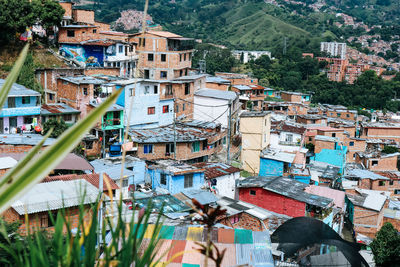 High angle view of townscape and buildings in city