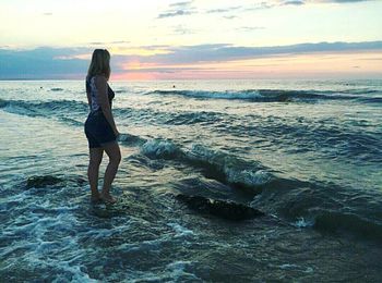 Scenic view of sea at sunset