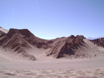 Scenic view of desert against clear blue sky