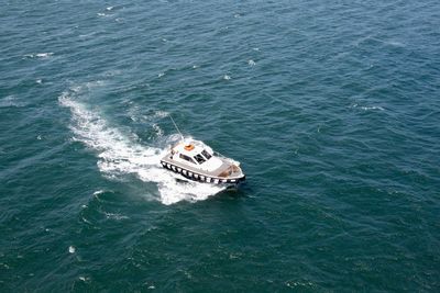 High angle view of boat in sea