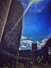 Low angle view of trees against blue sky